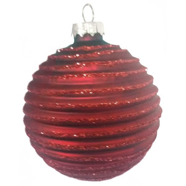 Χριστουγεννιάτικη Γυάλινη Μπάλα Κόκκινη με Οριζόντιες Ρίγες (10cm)
